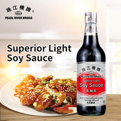 Pearl River Bridge light soy sauce closeup on label for everyday cooking.