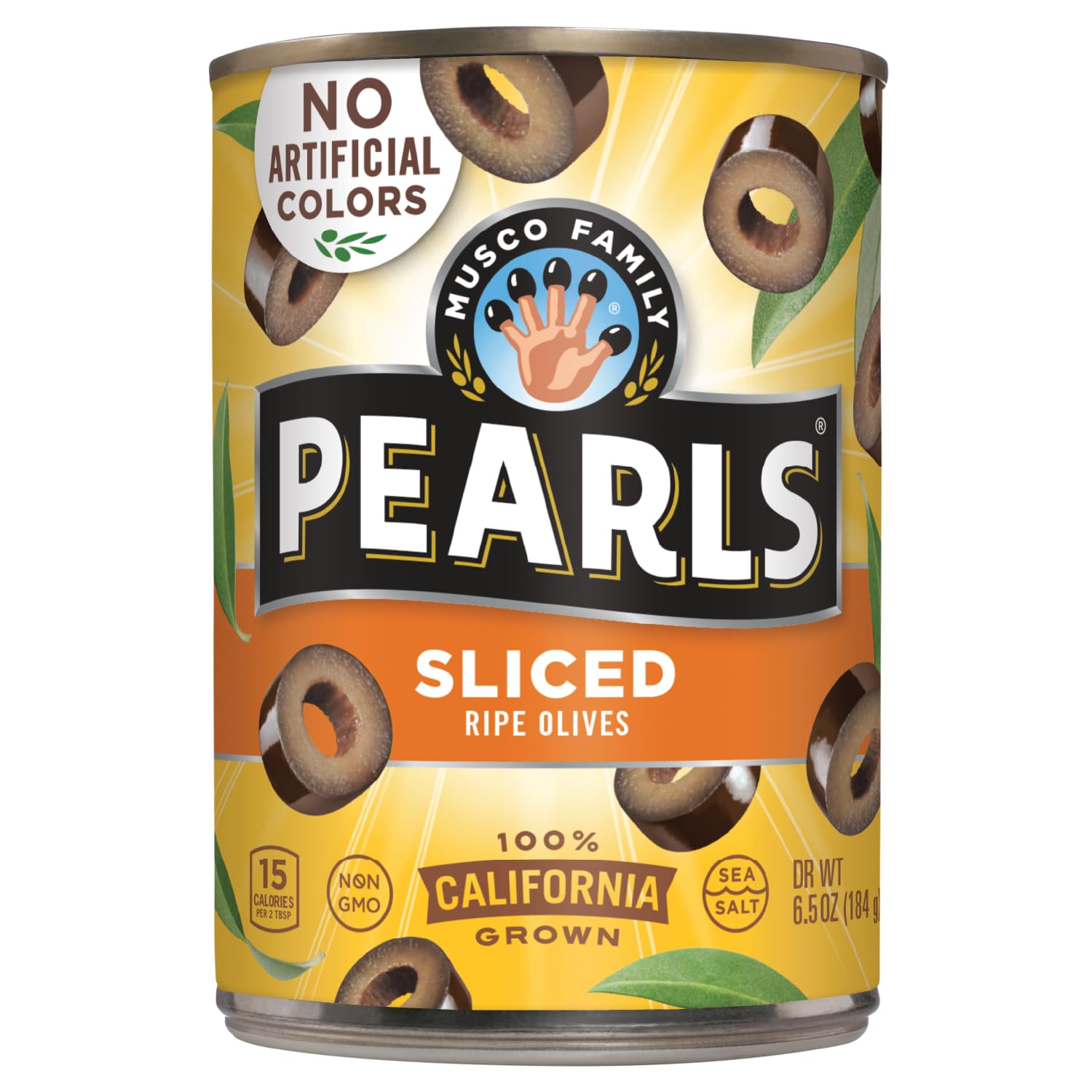 Pearls Sliced Ripe Olives in six cans offer quick, savory snacking convenience.
