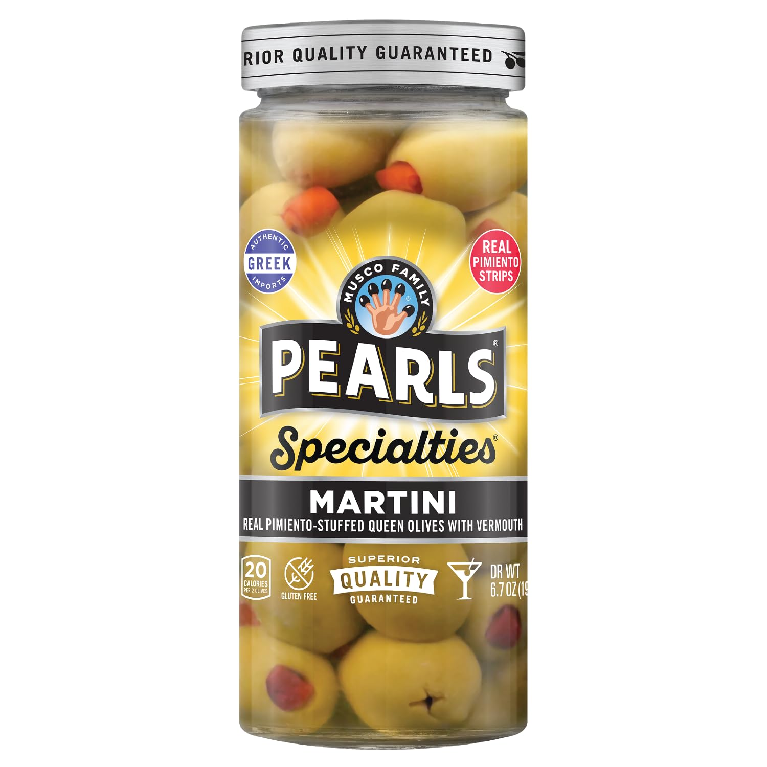 Pearls Specialties martini olive in a jar for elevated cocktails