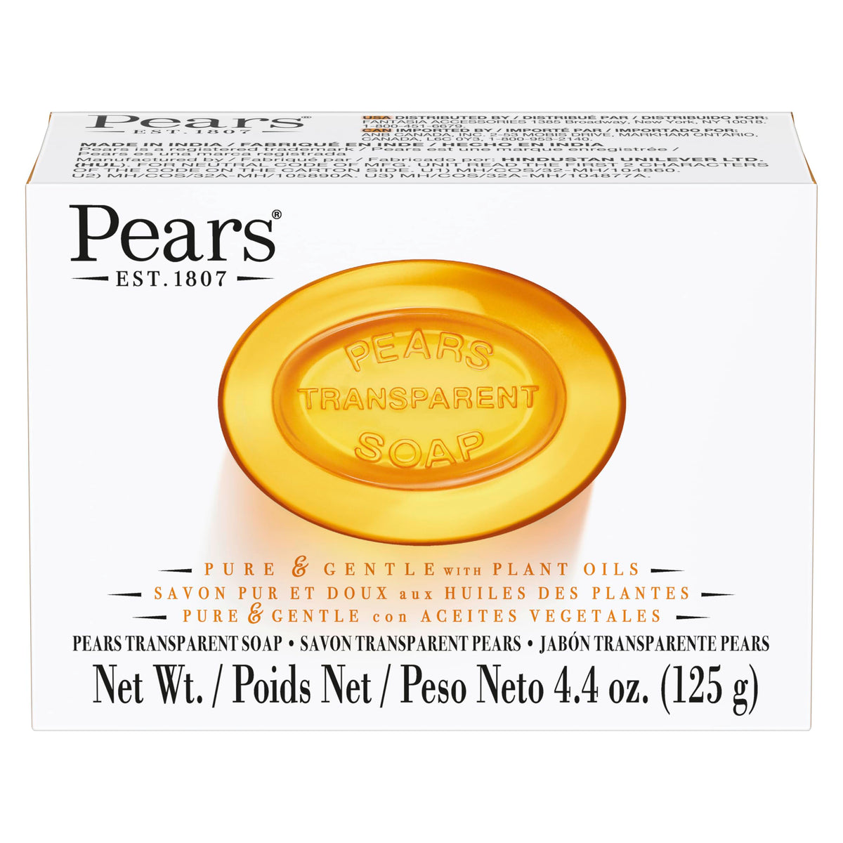 Pears Pure Glycerin Amber Bar Soap closeup highlighting moisture-rich formula for skin hydration.
