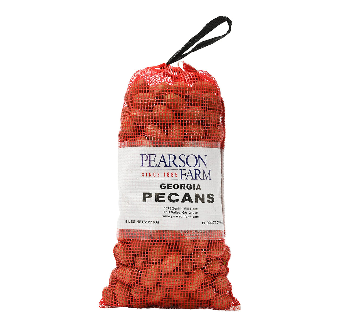Pearson Farm inshell Georgia pecans 5 lb bag, ideal for snacking and baking.