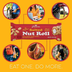 Pearson's Bite-Size Salted Nut Roll bar close-up showing roasted peanuts