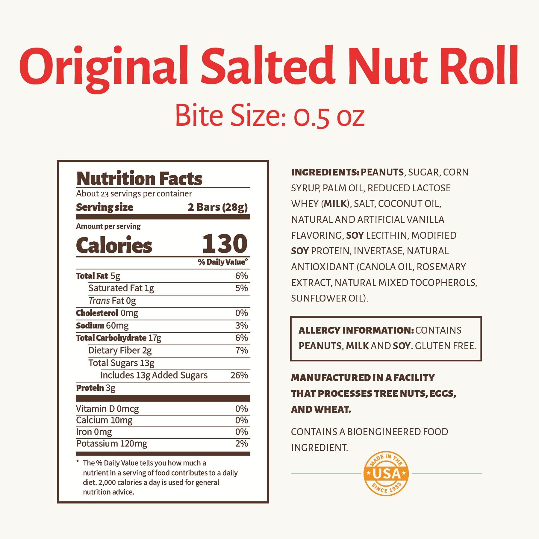 Pearson's Bite-Size Salted Nut Roll individually wrapped bars for on-the-go snacking