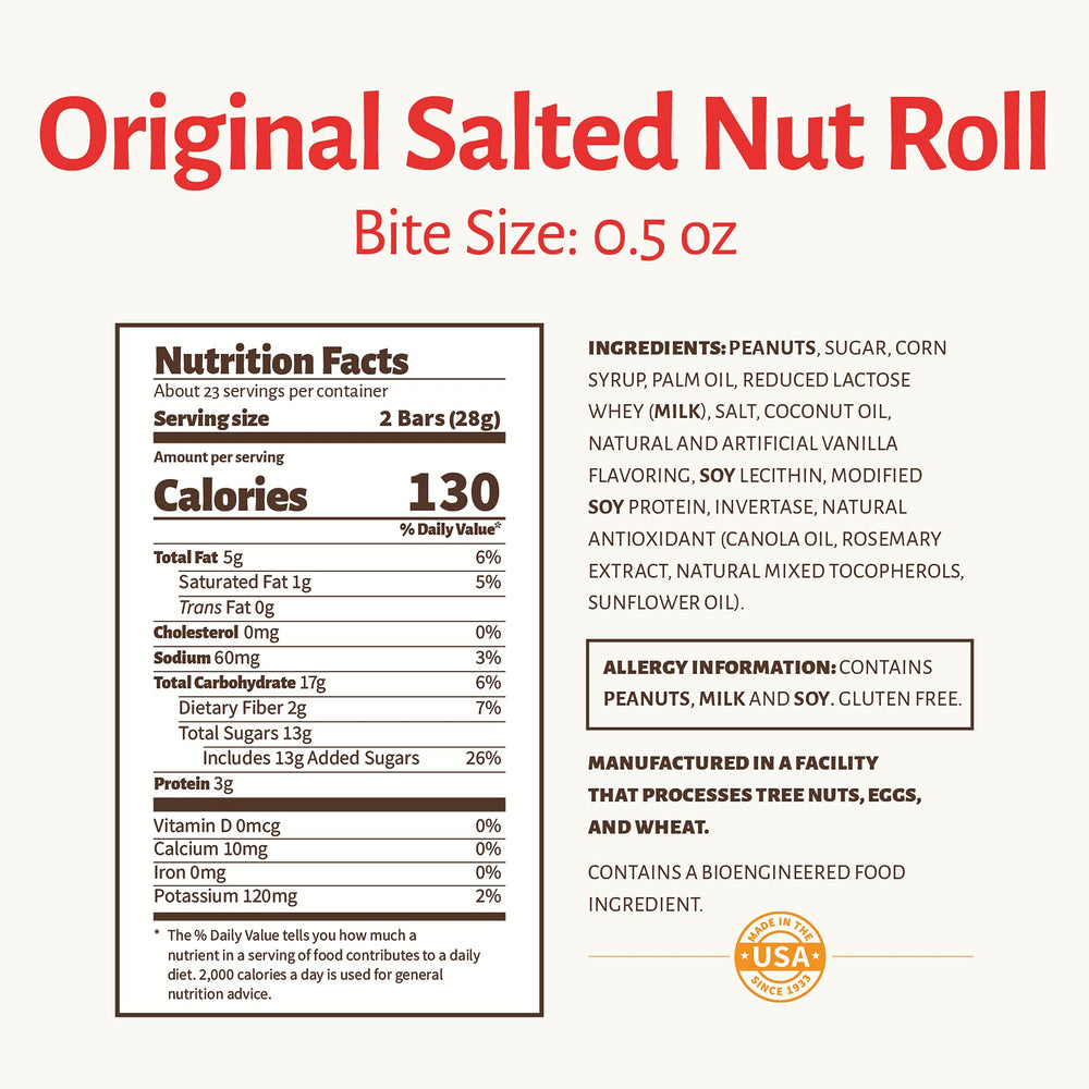 Pearson's Bite-Size Salted Nut Roll individually wrapped bars for on-the-go snacking