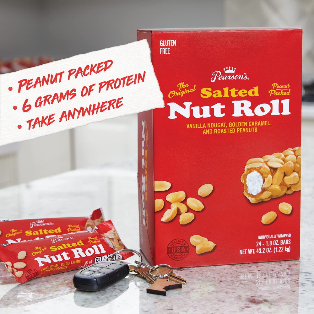 Pearson's Original Salted Nut Roll bar with creamy caramel and nougat, perfect for sharing.