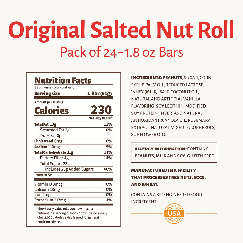 Pearson's Original Salted Nut Roll close-up with peanuts, ideal for a beach-day treat.