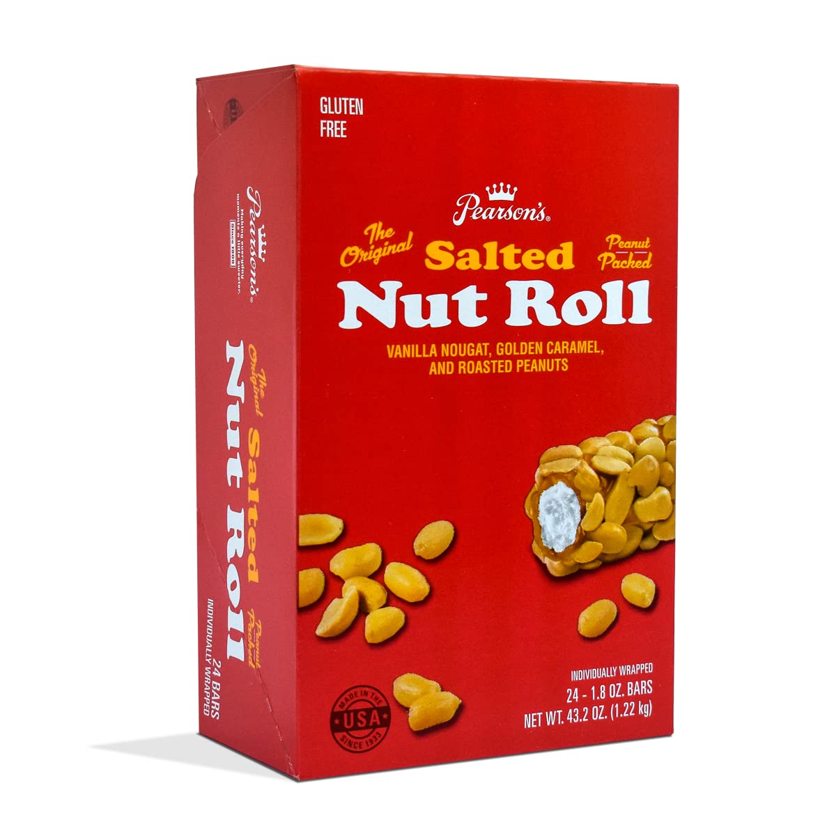 Pearson's Original Salted Nut Roll unwrapped, previewing peanuts and nougat for a satisfying snack.