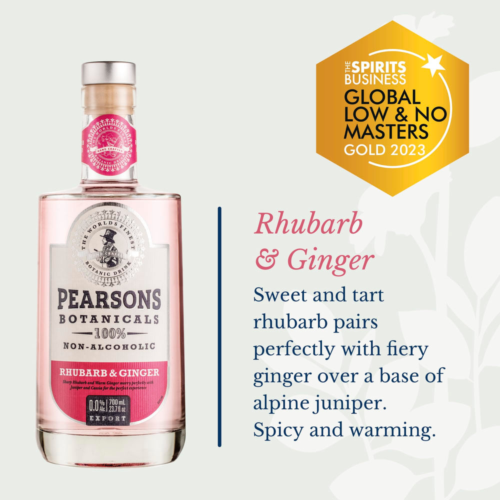 Pearsons Rhubarb & Ginger label shot emphasizes heritage and quality.