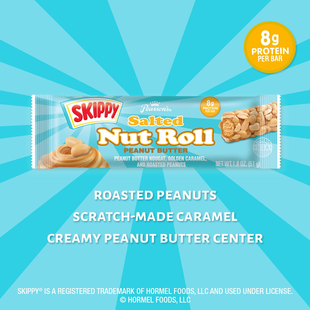 Pearson's SKIPPY Peanut Butter Salted Nut Roll caramel detail close-up