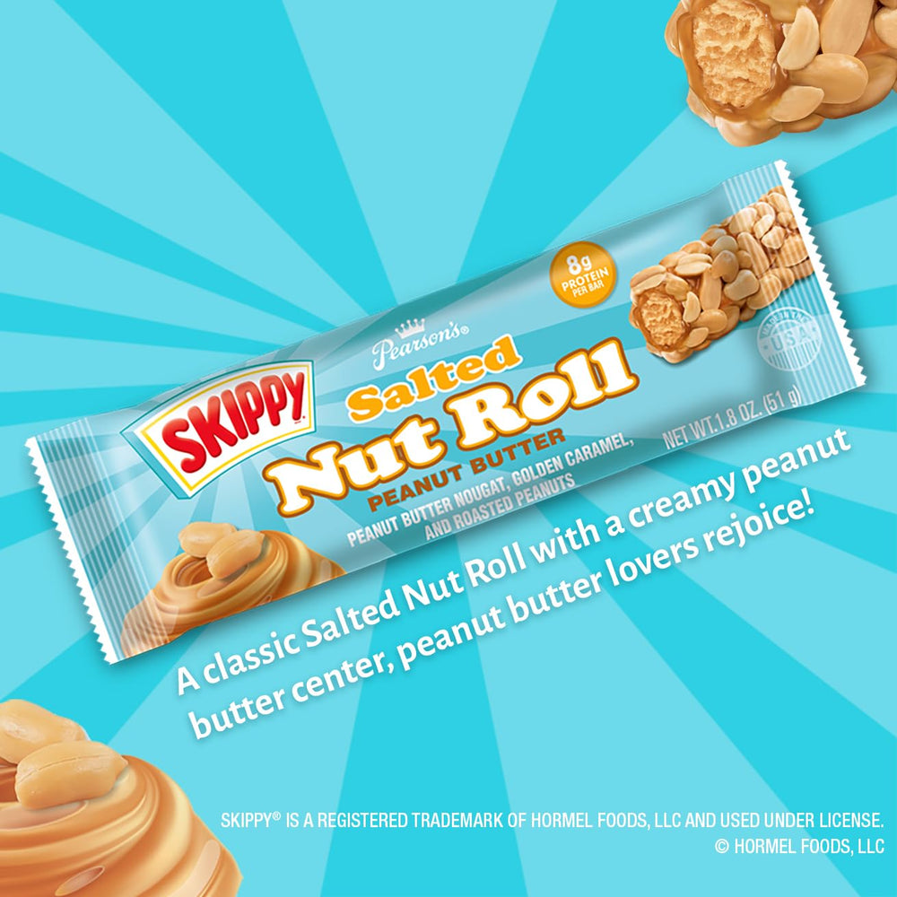 Pearson's SKIPPY Salted Nut Roll made in USA label close-up