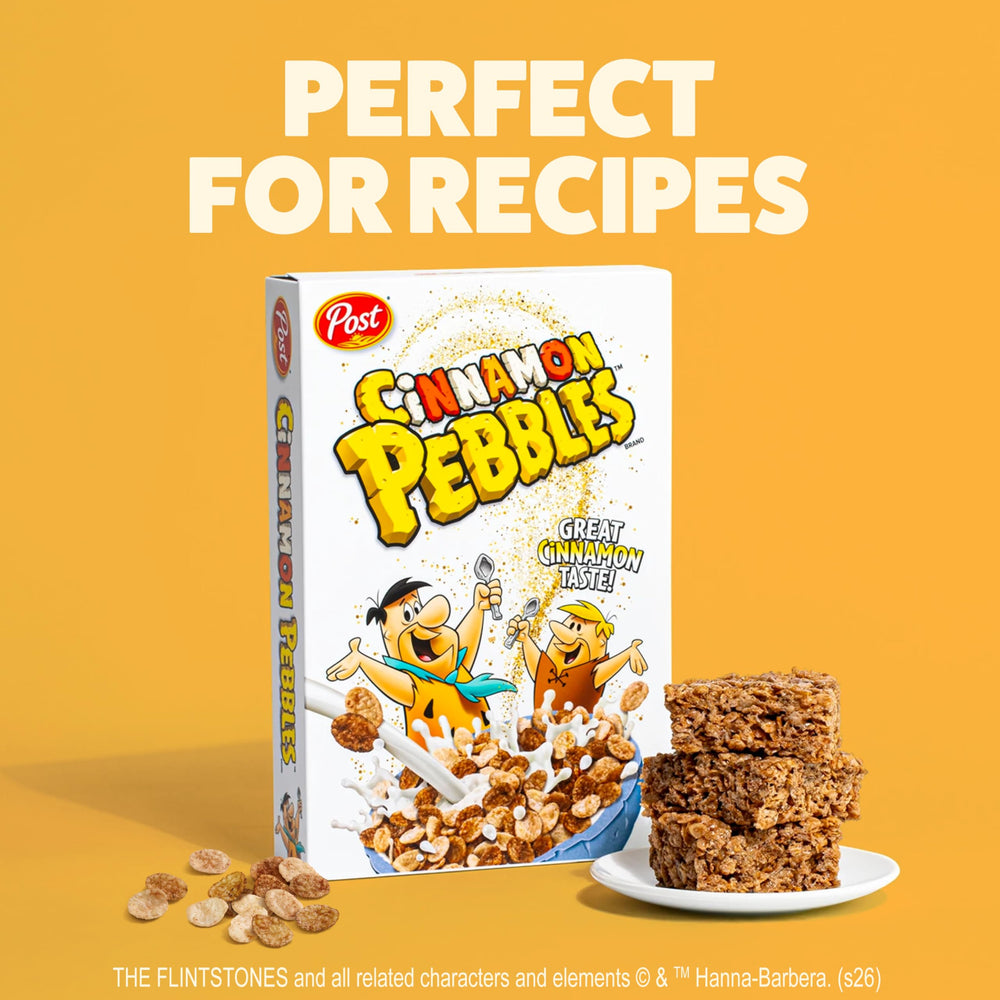 Pebbles Cinnamon cereal bars made with cereal bits.