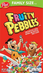 Family-size box of Pebbles Fruity PEBBLES ready for sharing.