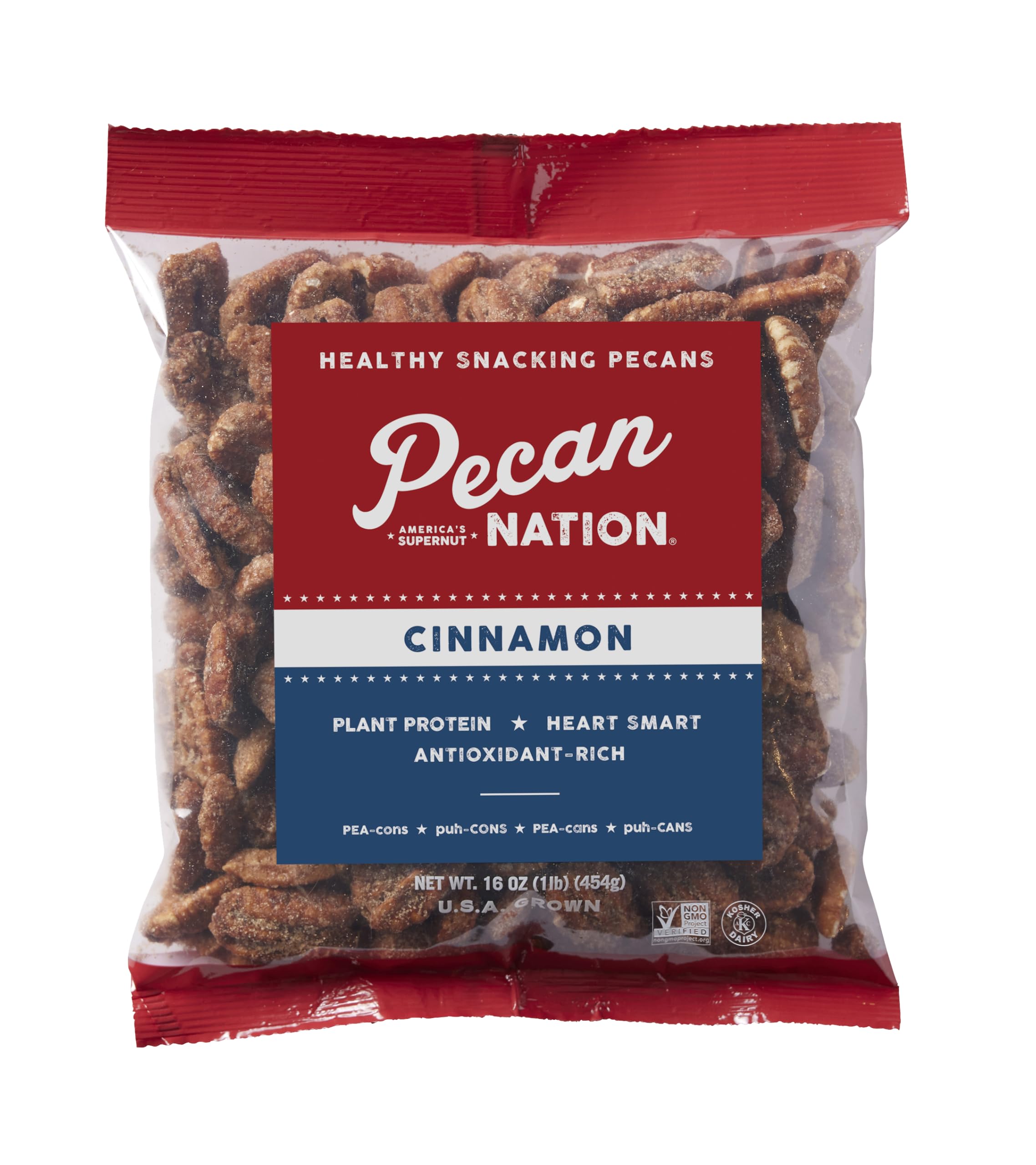 Pecan Nation Cinnamon Roasted Georgia Pecans 16oz – close-up of glossy, crunchy nuts for snacking