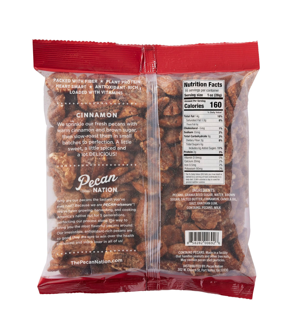 Pecan Nation Cinnamon Pecans close-up with warm cinnamon sugar for craveable crunch