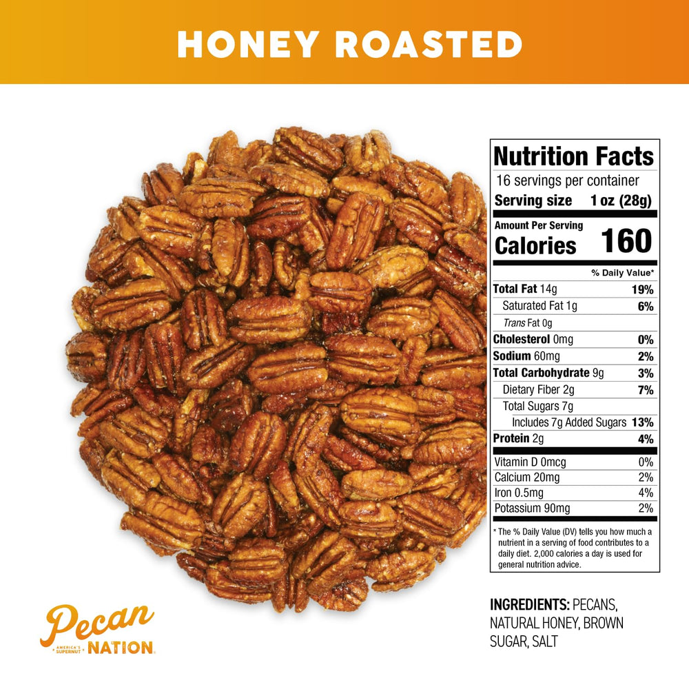 Pecan Nation Honey Roasted Pecans pour honey: drizzle-ready texture for topping bowls or yogurt