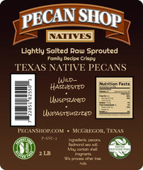 Pecan Shop raw sprouted Texas native pecans close-up, highlighting natural crunch and flavor.