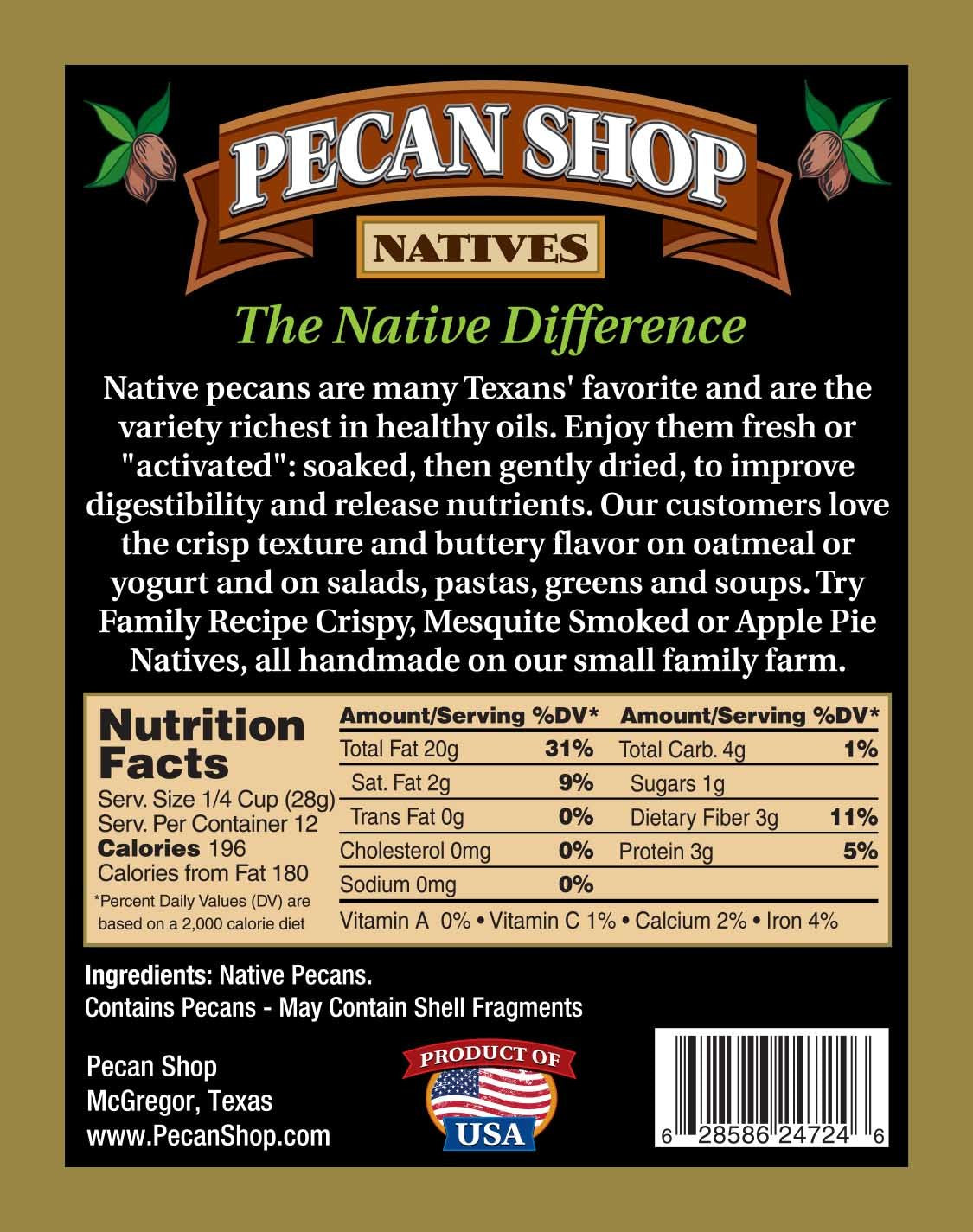 Pecan Shop raw Texas native pecans, shelled, showcase natural flavor