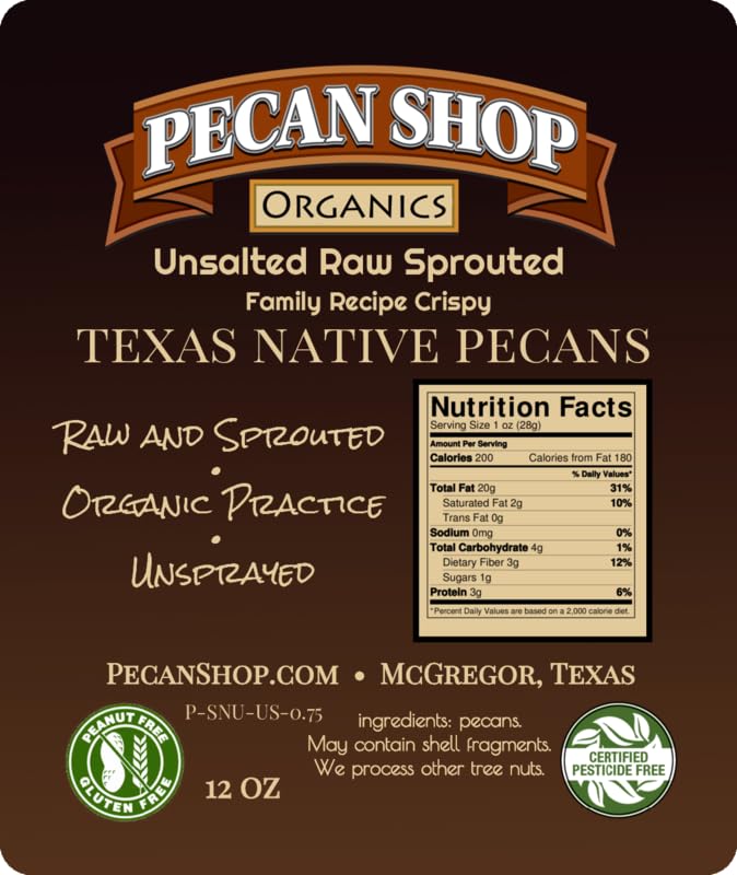 Pecan Shop sprouted pecans close-up, showing crunchy texture and natural flavor.