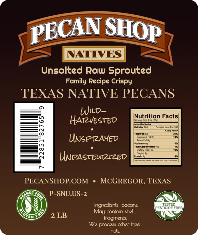 Pecan Shop raw unsprayed Texas native pecans in packaging