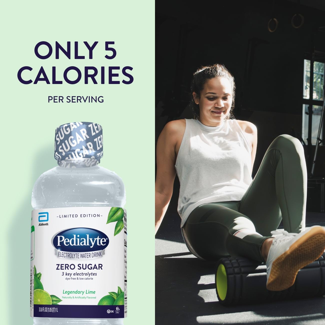 Pedialyte Legendary Lime refrigerated bottle ready for workout or travel.
