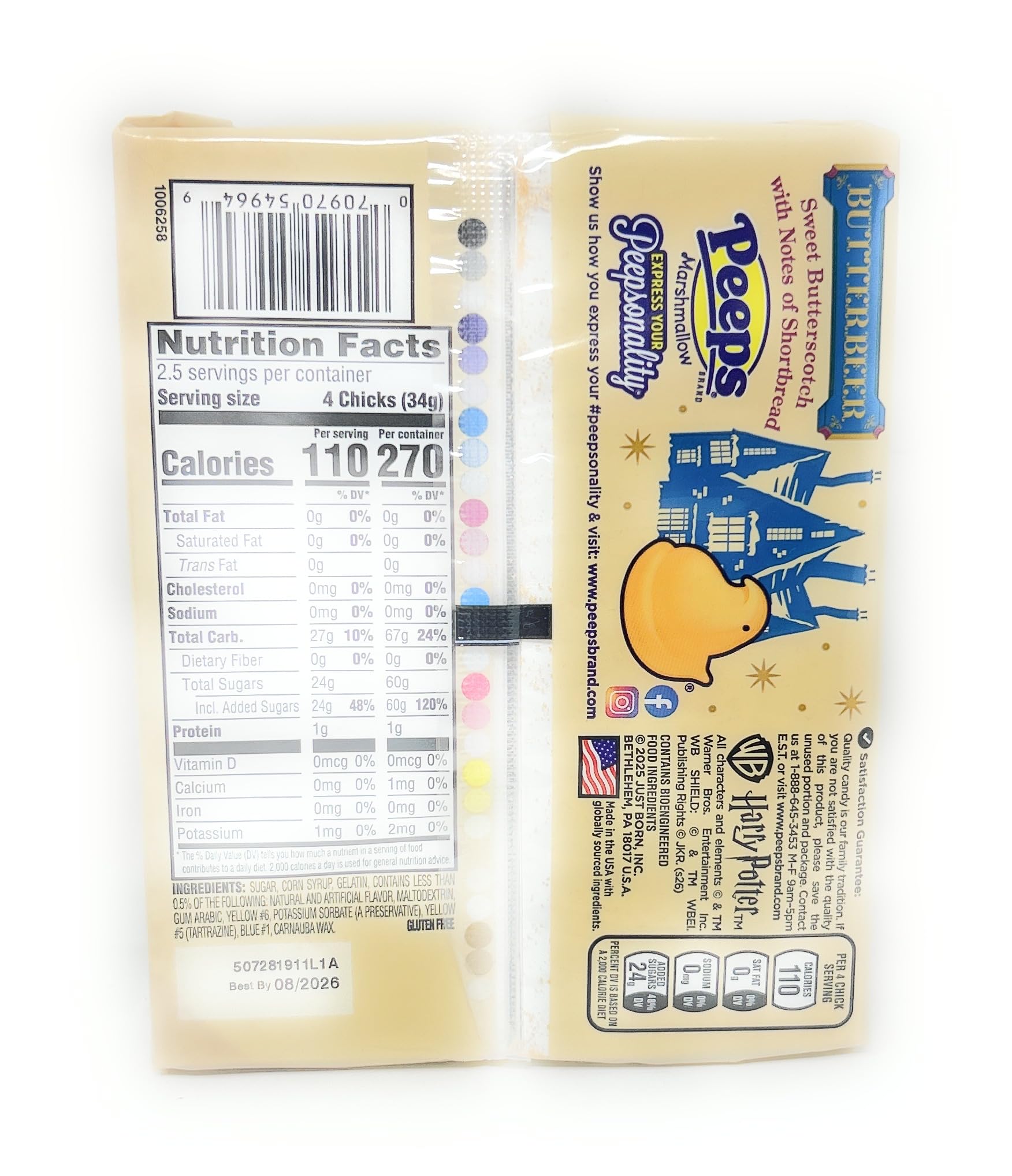 Close-up of Butterbeer Peeps marshmallow chick showing soft texture for fun treats