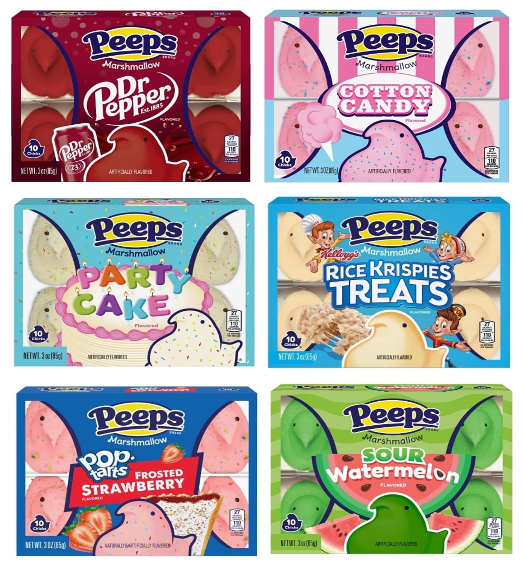 Peeps Chicks Dr Pepper flavor on display, a fizzy treat for parties and gatherings.