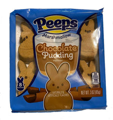 Close-up of Peeps bunnies highlighting fluffy marshmallow texture and rich chocolate pudding flavor.