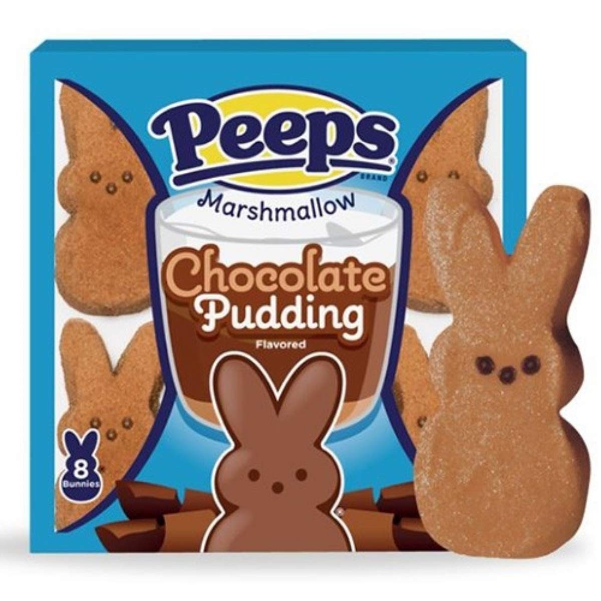 Peeps marshmallow chocolate pudding bunnies on packaging front, gluten-free dessert option.