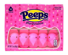 Peeps Pink Marshmallow Chicks front pack, festive color and soft texture for snacking.