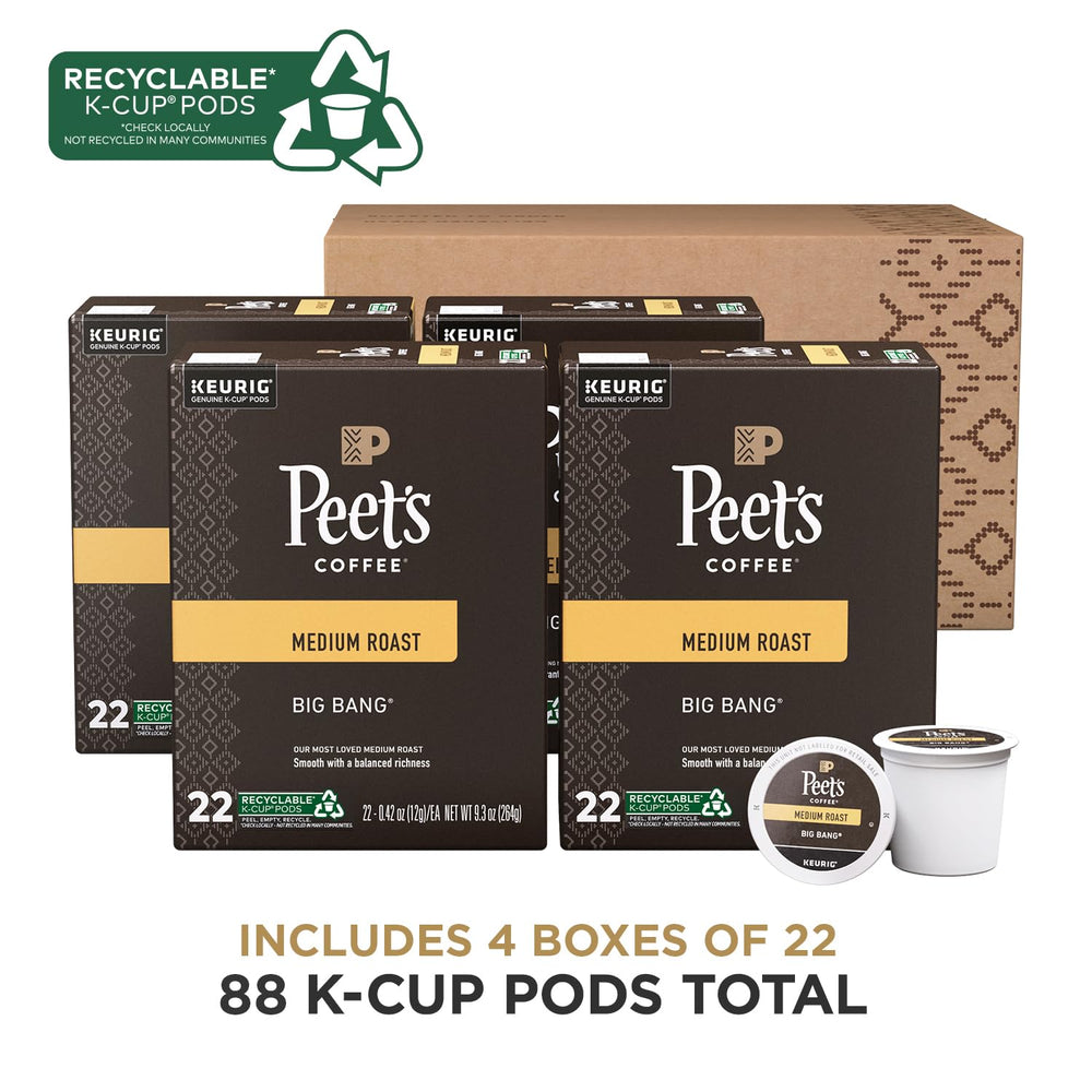 Peet's Big Bang K-Cups close-up highlighting 100% Arabica beans.