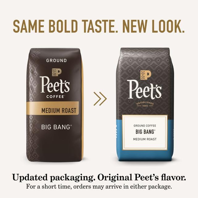 Peet's Big Bang coffee beans close-up reveals inviting aroma.