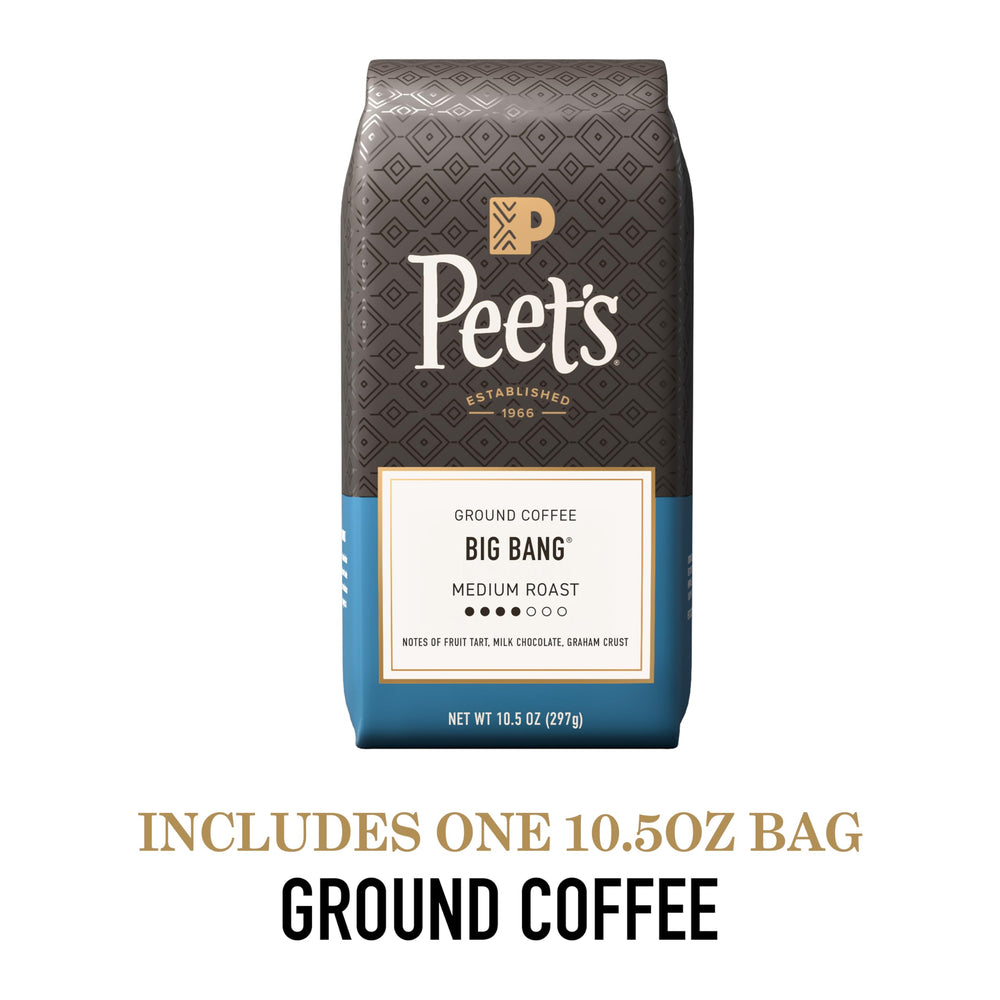 Peet's Big Bang ground coffee brewing via drip highlights balanced richness.