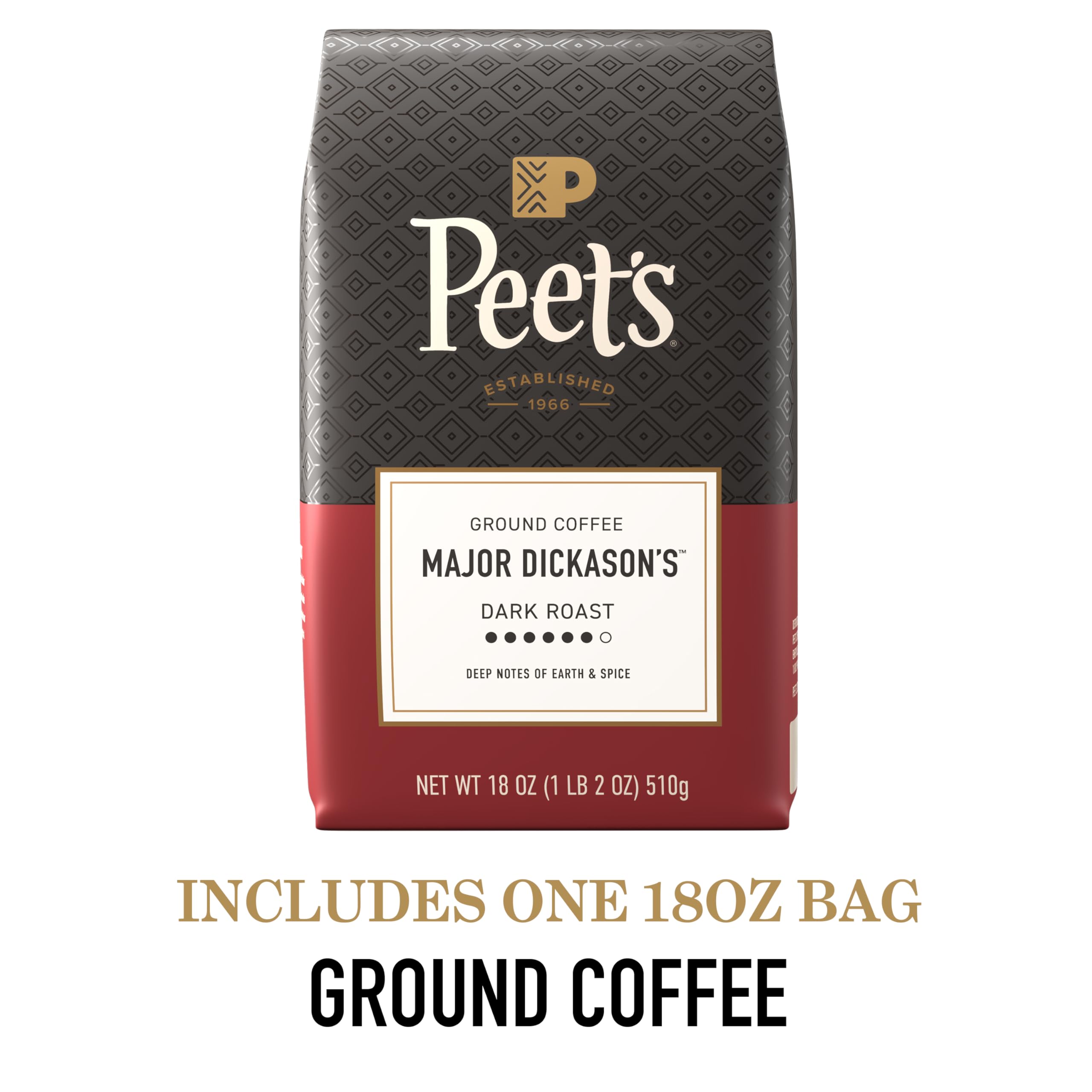 18-ounce Peet's Major Dickason's Blend packaging for everyday use.