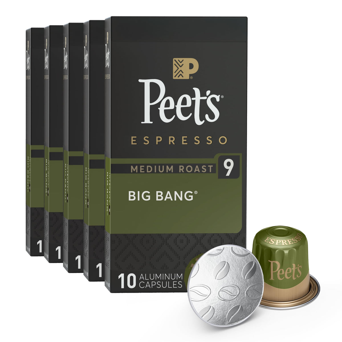 Peet's Coffee Big Bang Intensity 9 capsules pack, bold espresso flavor.