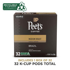 Peet's Single Origin Brazil pods deliver smooth, full-bodied flavor.
