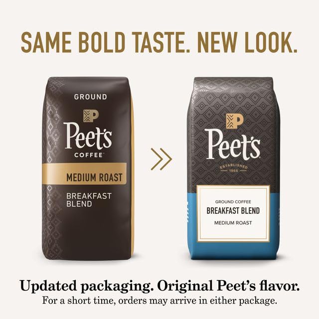 Steaming cup of Peet's Breakfast Blend after a balanced pour-over