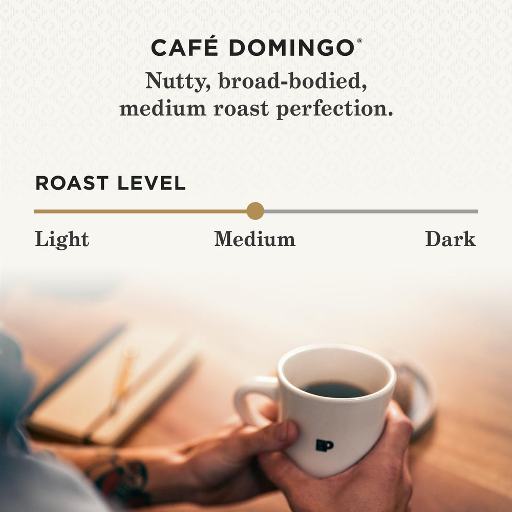 Box-front view of Peet's Café Domingo 32-count packaging.