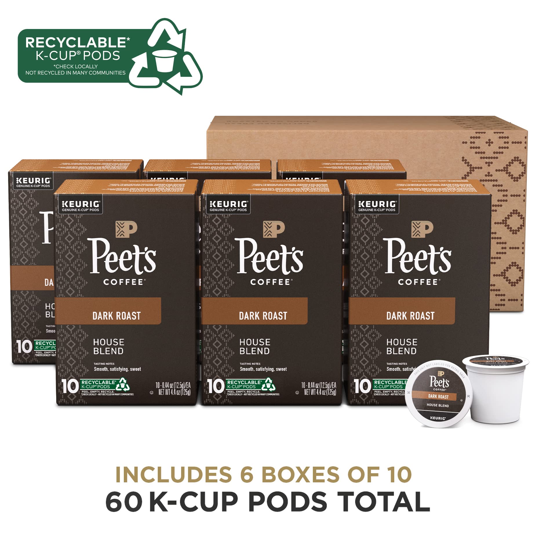 Peet's Coffee dark roast K-Cups brewing for a smooth cup