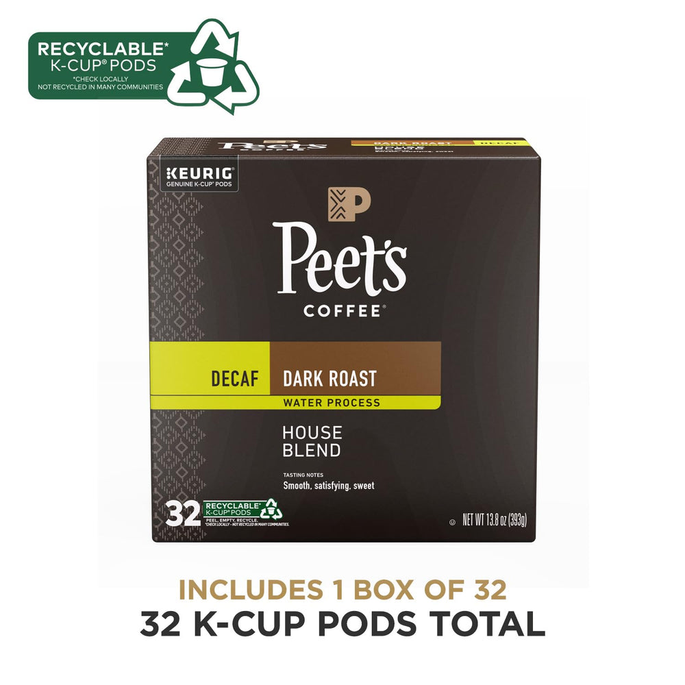Brewed cup with Peet's Decaf House Blend, inviting aroma.