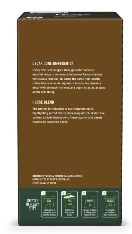 Peet's Decaf House Blend carton of 22 K-Cups for convenient office use.