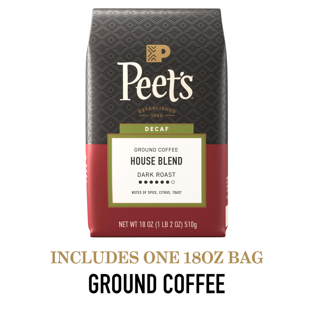 Cup with steam from Peet's Decaf House Blend, inviting and smooth.