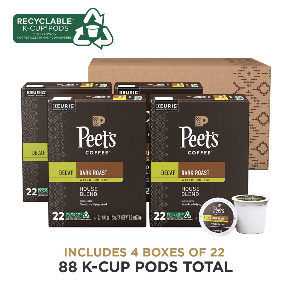 Peet's Coffee Decaf House Blend K-Cup packaging, ready for easy morning routines.