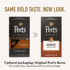Close-up of Peet's espresso capsules sealed to preserve aroma