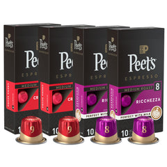 Peet's Ricchezza capsules box for a balanced, rich espresso pull.