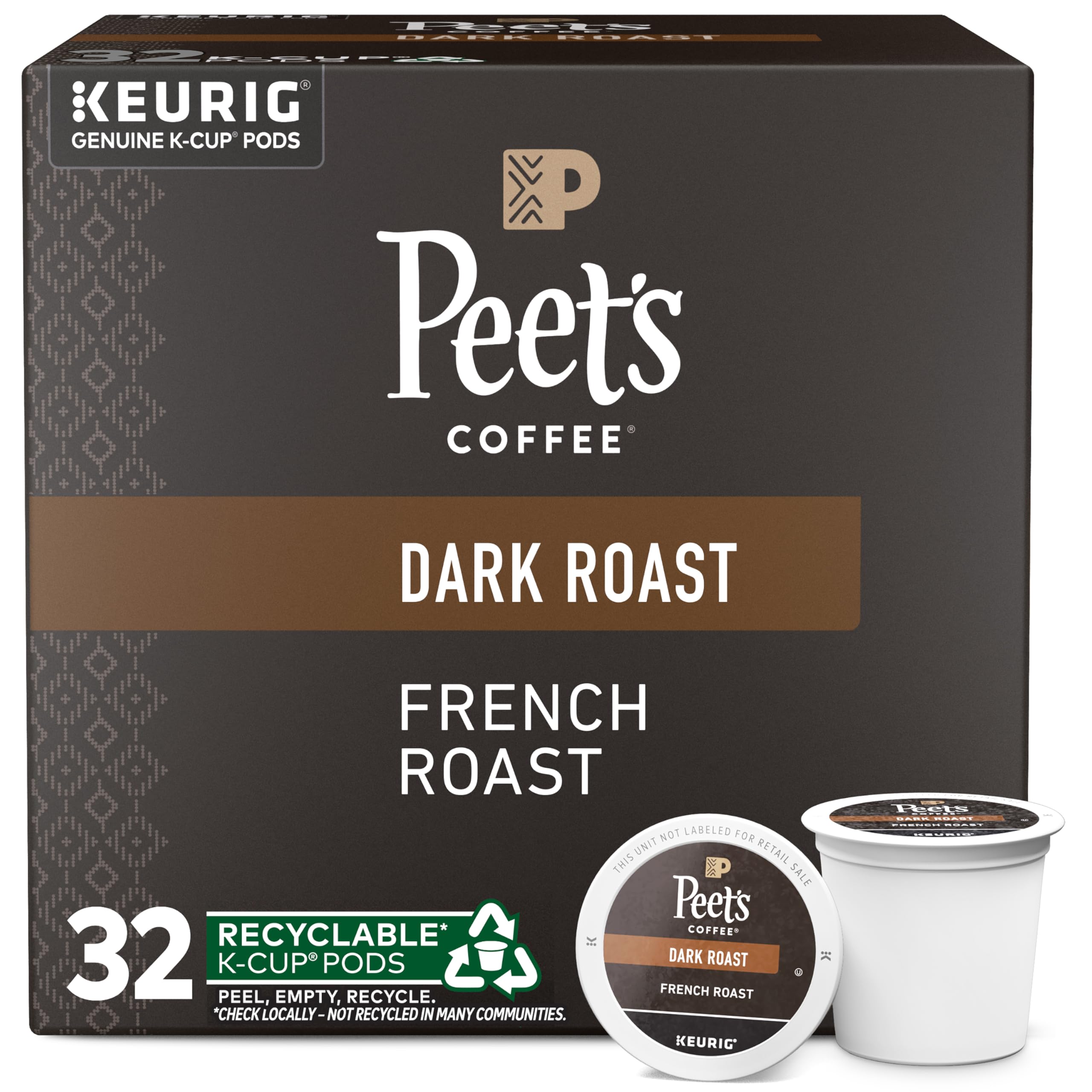 Peet's Coffee French Roast box of 32 pods ready for mornings