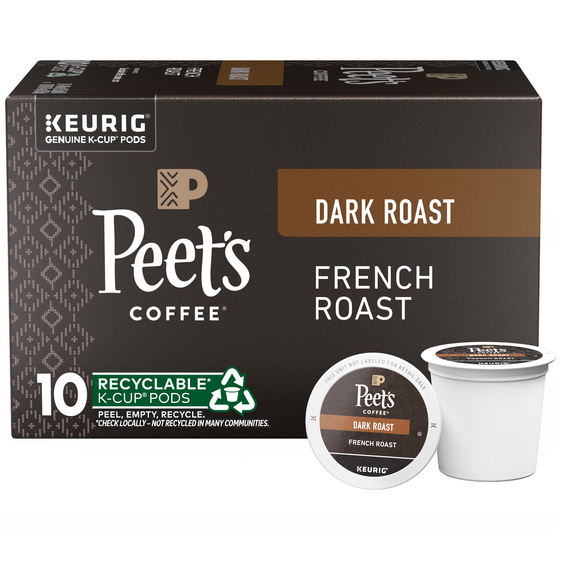 Peet's French Roast K-Cup box front highlights bold packaging for quick mornings.