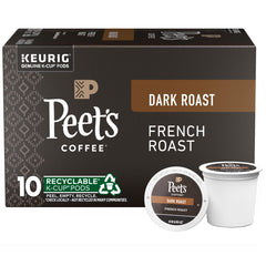 Peet's French Roast K-Cup box front highlights bold packaging for quick mornings.