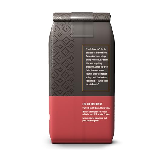 Peet's French Roast dense coffee beans close-up for rich aroma.