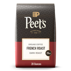 Peet's Coffee French Roast ground coffee bag for bold morning brews.
