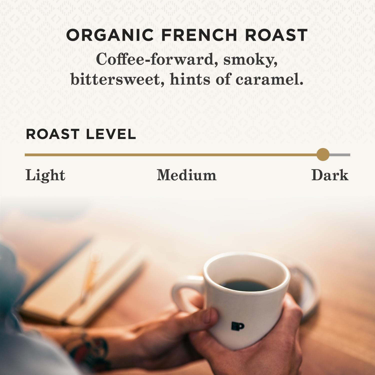 Peet's Coffee French Roast packaging highlights recyclable design